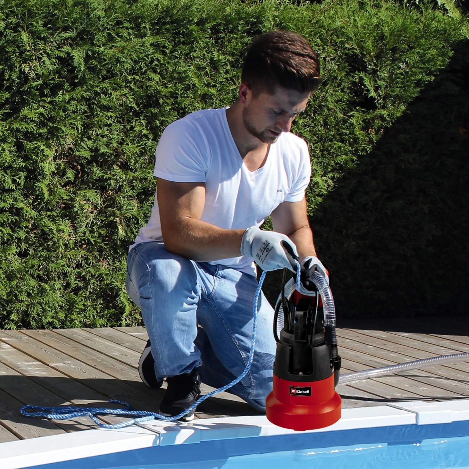 Einhell Pompe d'évacuation pour eaux claires GC-SP 3580 LL (350 W, Hauteur de refoulement 7,5 m, Câble d‘alimentation 10 m, Corps en PVC, Poignée de transport)
