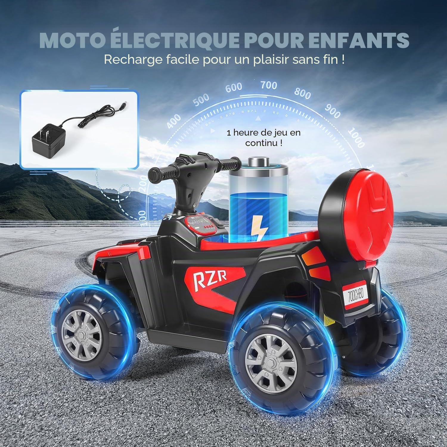 Quad électrique Enfant 6V, Voiture électrique Enfants 2 Moteurs 2 Vitesses 3-6 km/h, phares LED, klaxon, pour Enfant de 1 à 3Ans,avec Compartiment de Rangement