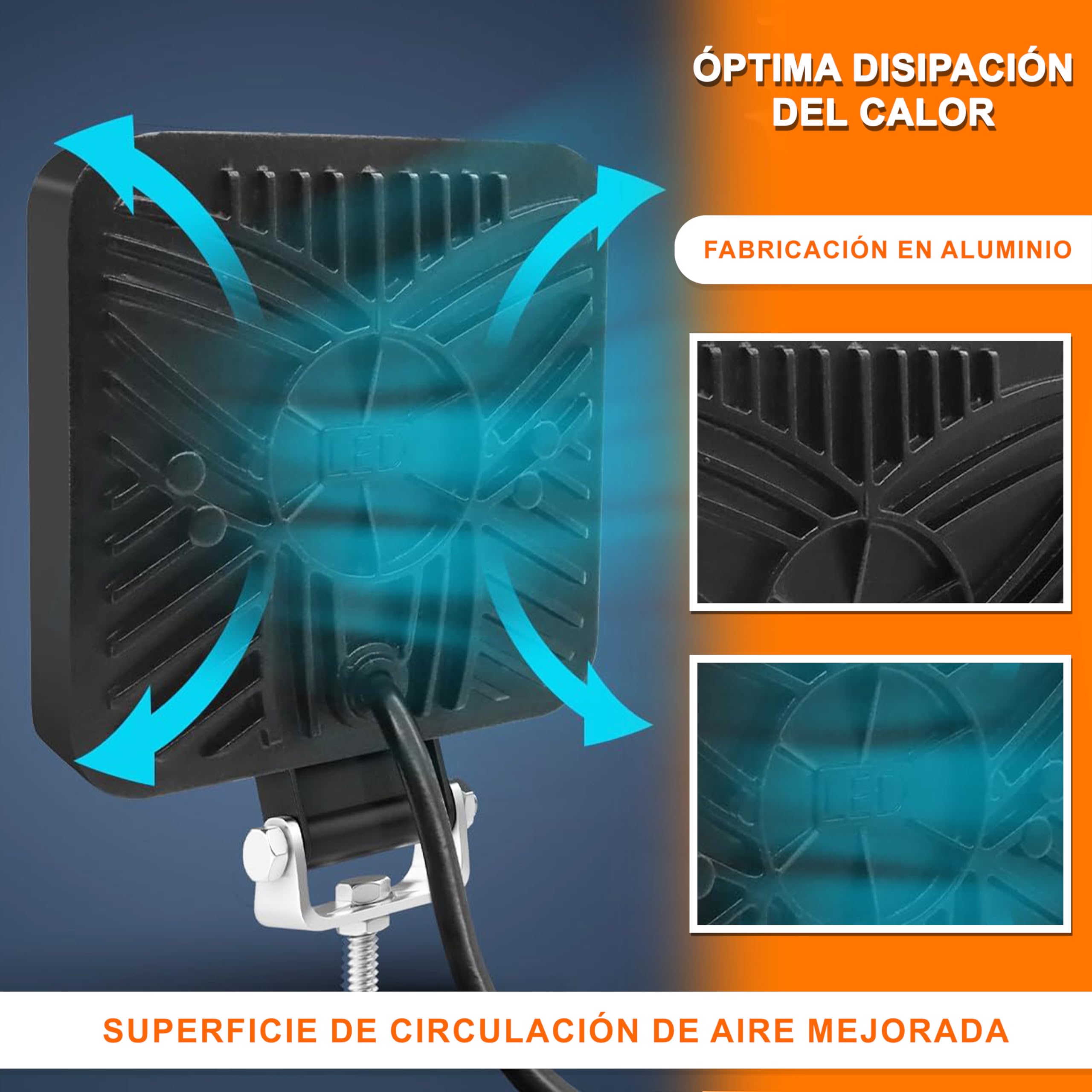 Foco led 12v 2 uds aluminio abs 29 led 6500K 8.4 cm 3.34" IP65 120% maxima luminosidad faros tractor 4x4 largo alcance