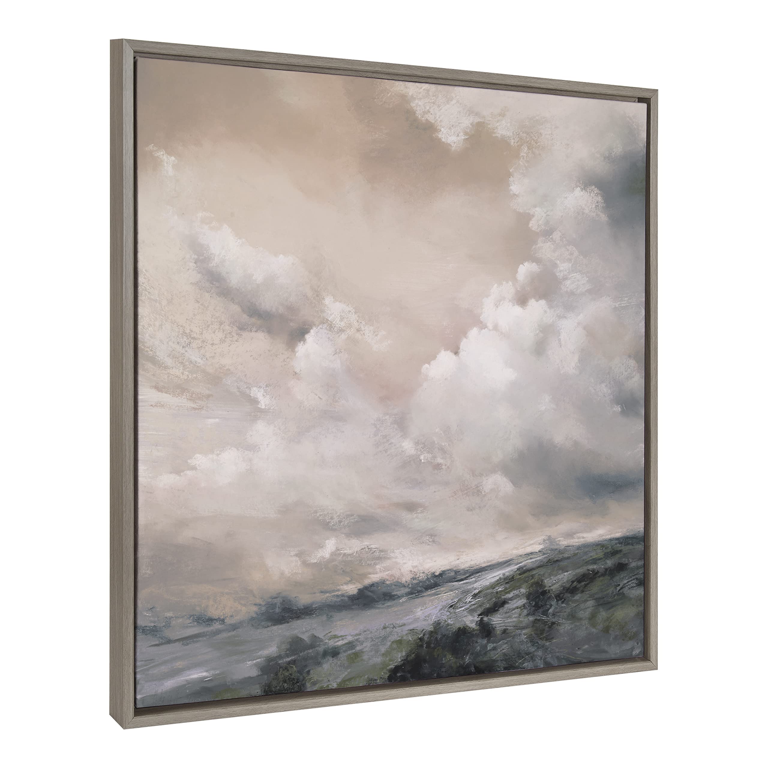 Kate and Laurel Sylvie When the North Wind Blows- Sepia Framed Canvas Wall Art by Nel Whatmore, 30x30 Gray, Painted Ocean Waves Art for Wall Home Decor