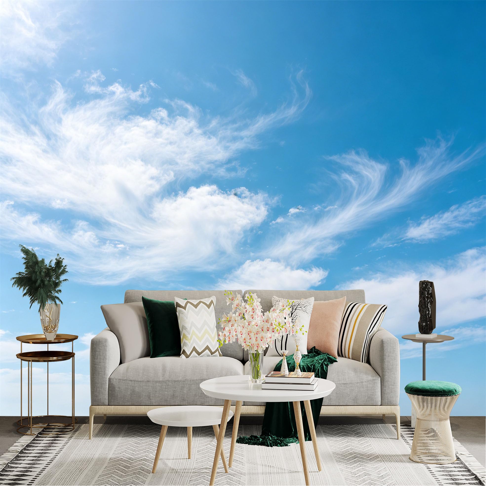 Lnzczhyre Dbh260521357 Custom Size Wall Sticker Mural， Blue Sky With Cirrus Clouds， Sunny Weather Atmosphere， Clear Horizon View， For Wall Decoration， Peelandstick Wall Decals.