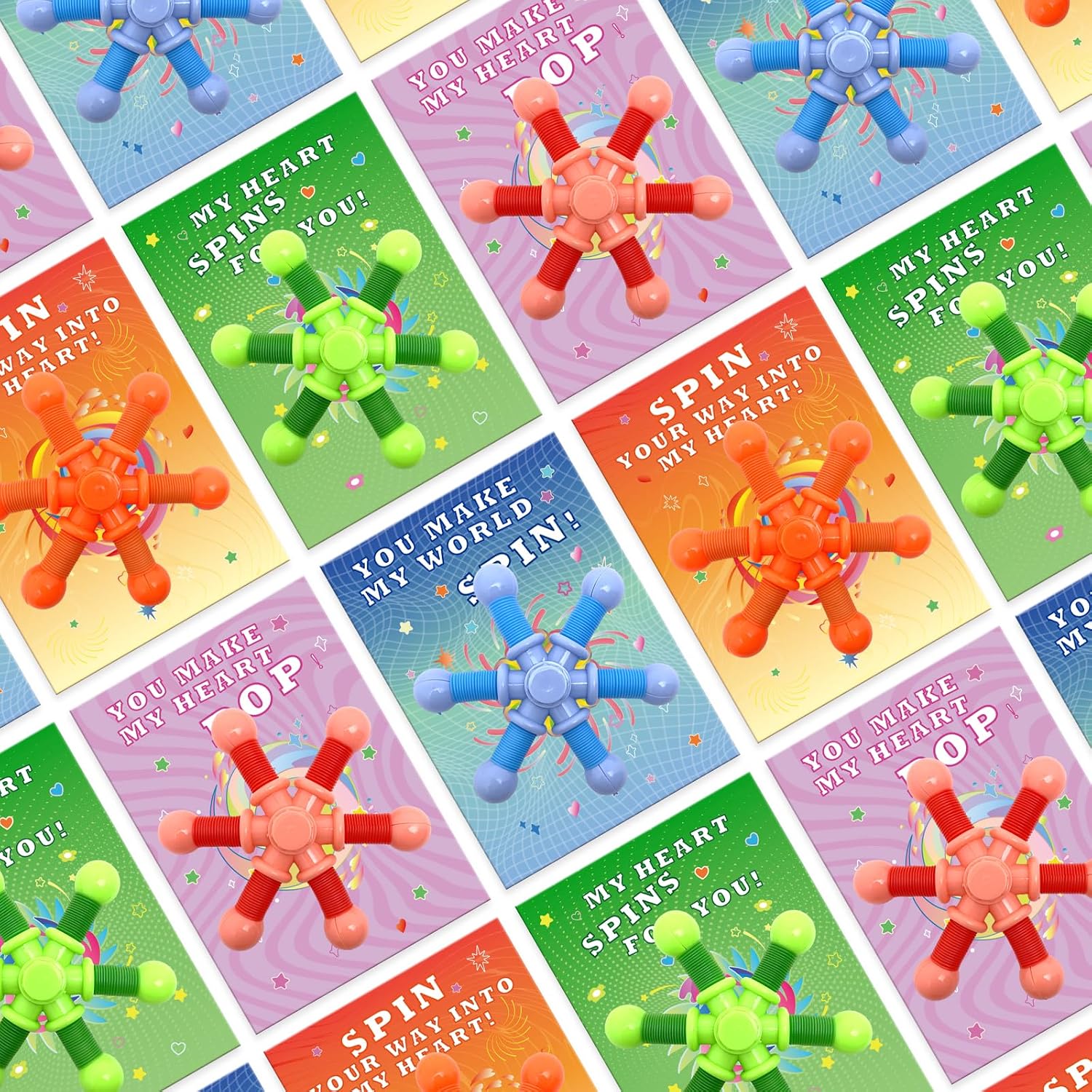 Gocozer 28 Pack Kids Valentine's Cards with Pop Tubes Finger Spinner, 56 Count Unisex Kids Party Favor for Valentine's Day image 3