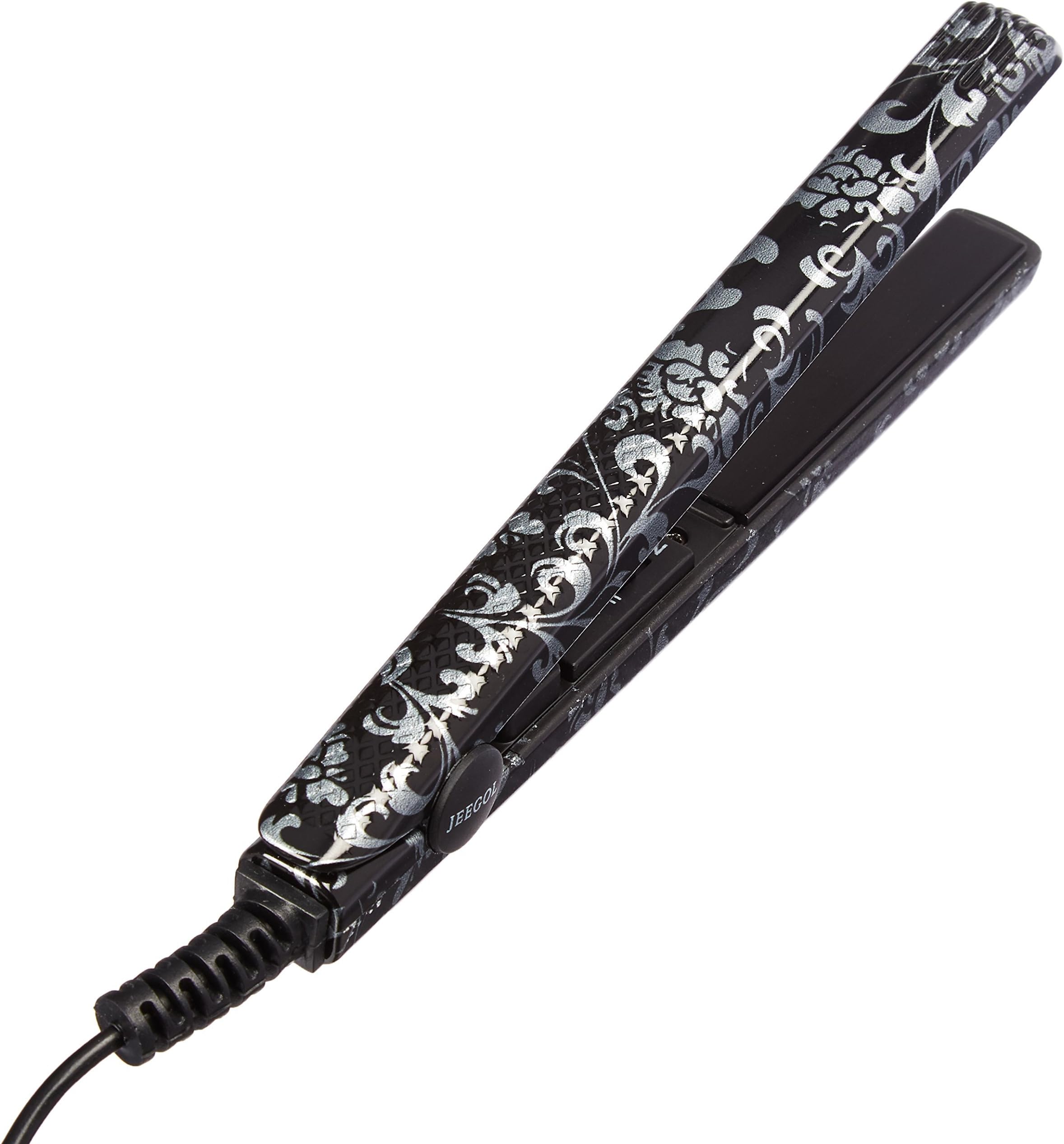 Travel Tourmaline Ionic Ceramic Mini Hair Straightener Car Plug Portable (Black Flower), 12V