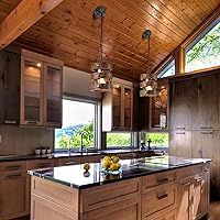 Vista 2 de Paquete de 2 Luces Colgantes de Madera Estilo Granja para Isla de Cocina, Accesorios de Iluminación para Comedor sobre Mesa, Lámpara de Araña