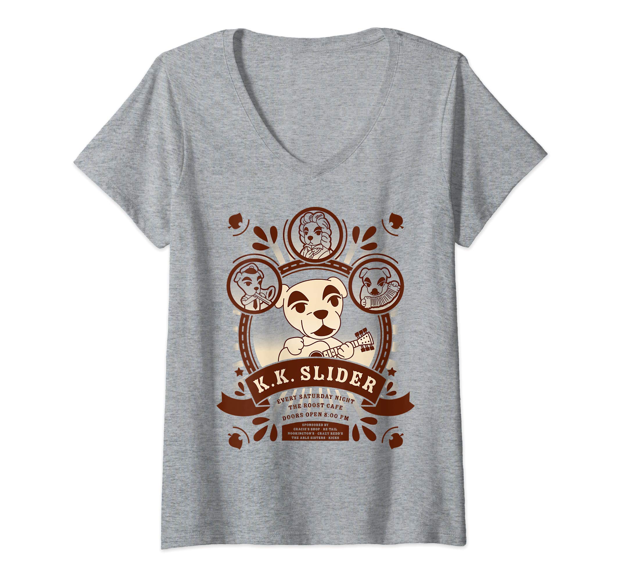 Womens Animal Crossing K.K. Slider At The Roost Nintendo Logo V-Neck T-Shirt