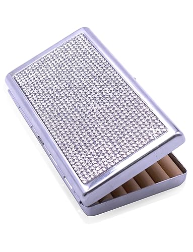 Miniatura 8 de Estuche de cigarrillos de cristal con diamantes de imitación para mujeres y hombres, soporte de metal para regular, King y capacidad de 14 a 20