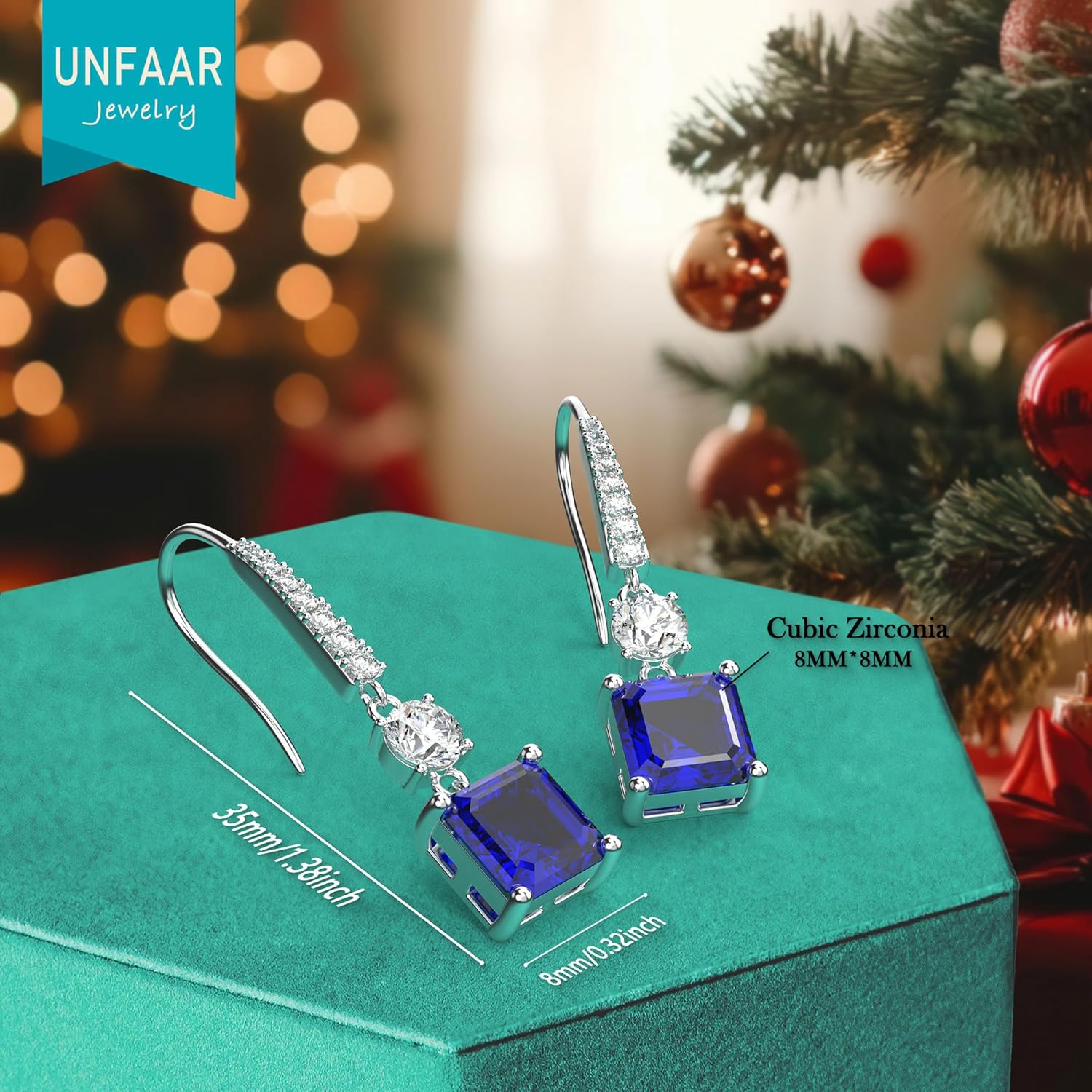 18K White Gold Plated Sterling Silver Square Asscher Cut Cubic Zirconia Dangle Earrings for Women Square CZ Diamond Drop Dangling Earrings for Women Mom - Image 3