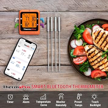 ThermoPro 650 ft Bluetooth Meat Thermometer with 4 Color-Coded Probes, Wireless Meat Thermometer Digital Wireless with Timer, Utensils Rechargeable for Smoker Oven, Cooking Gift for Dad Him Husband