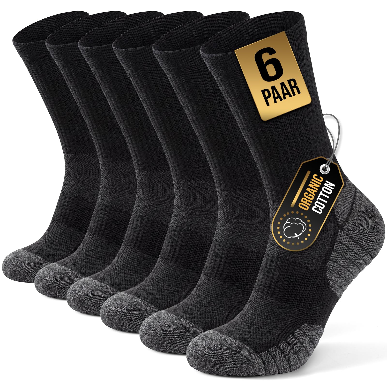 PULIOU Socken Herren Damen Baumwolle Wandersocken Anti-Blasen Arbeitssocken Outdoor & Trekking-Socken Atmungsaktiv Gepolsterte Professionell Tennissocken Laufsocken Sportsocken 5/6 Paar
