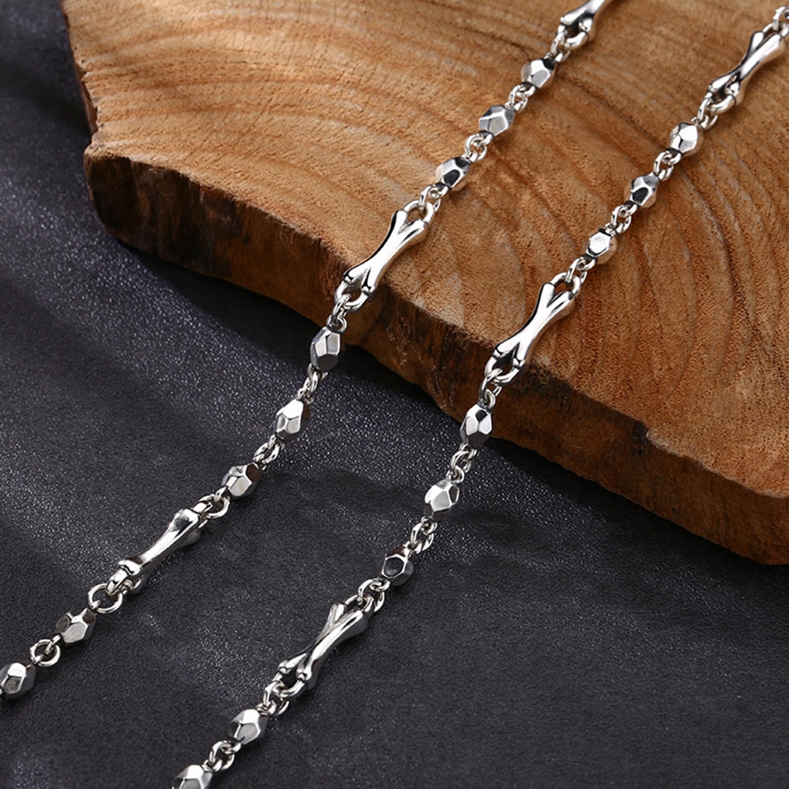 Collane Argento 925 Uomo Donna Catena Collana Argento Sterling | Collana Motivo Geometrico e Osso Vintage Largo 4MM Collane per Donna e Uomo Argento Gioielli