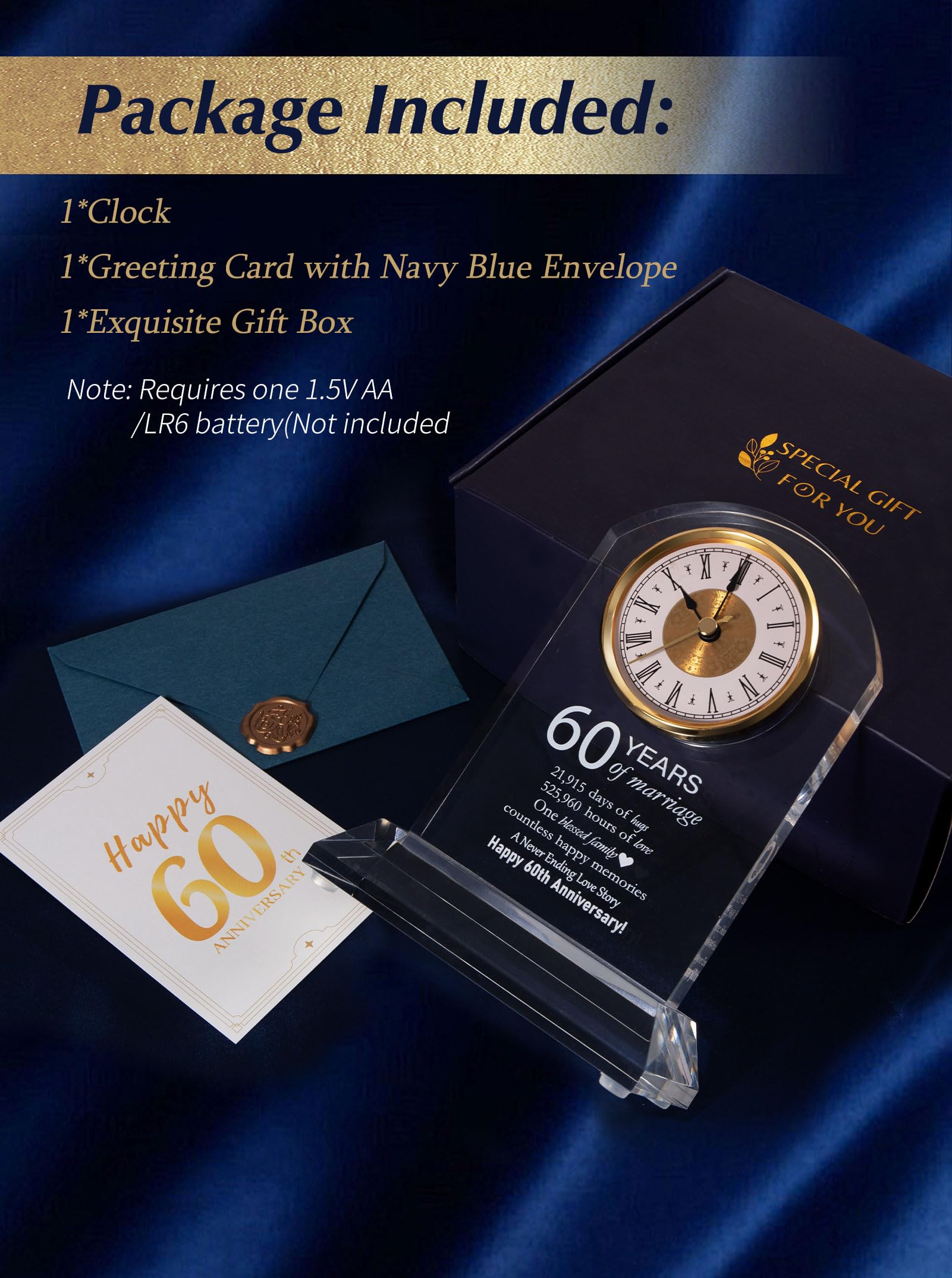 DEEWISH 60th Wedding Anniversary Clock, Best Gifts Ideas for Couple Parents Wife Husband Diamond 60 Years of Marriage for Him Her - Image 2