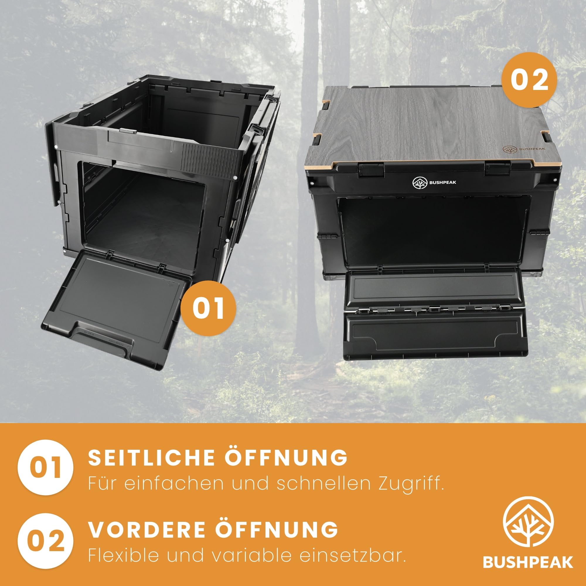 FLEXBOX 50L Camping Box zum Transport - Camping Küche faltbar Outdoor mit Stabiler Arbeitsplatte - Aufbewahrungsbox für Camper zusammenklappbar