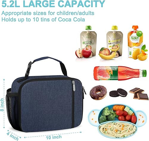 Miniatura 2 de esouler Lonchera Infantil Bolsa de Almuerzo Aislada para Niños y Niñas Resistente Lonchera para Escuela con Soporte para Botella de Agua - Azul