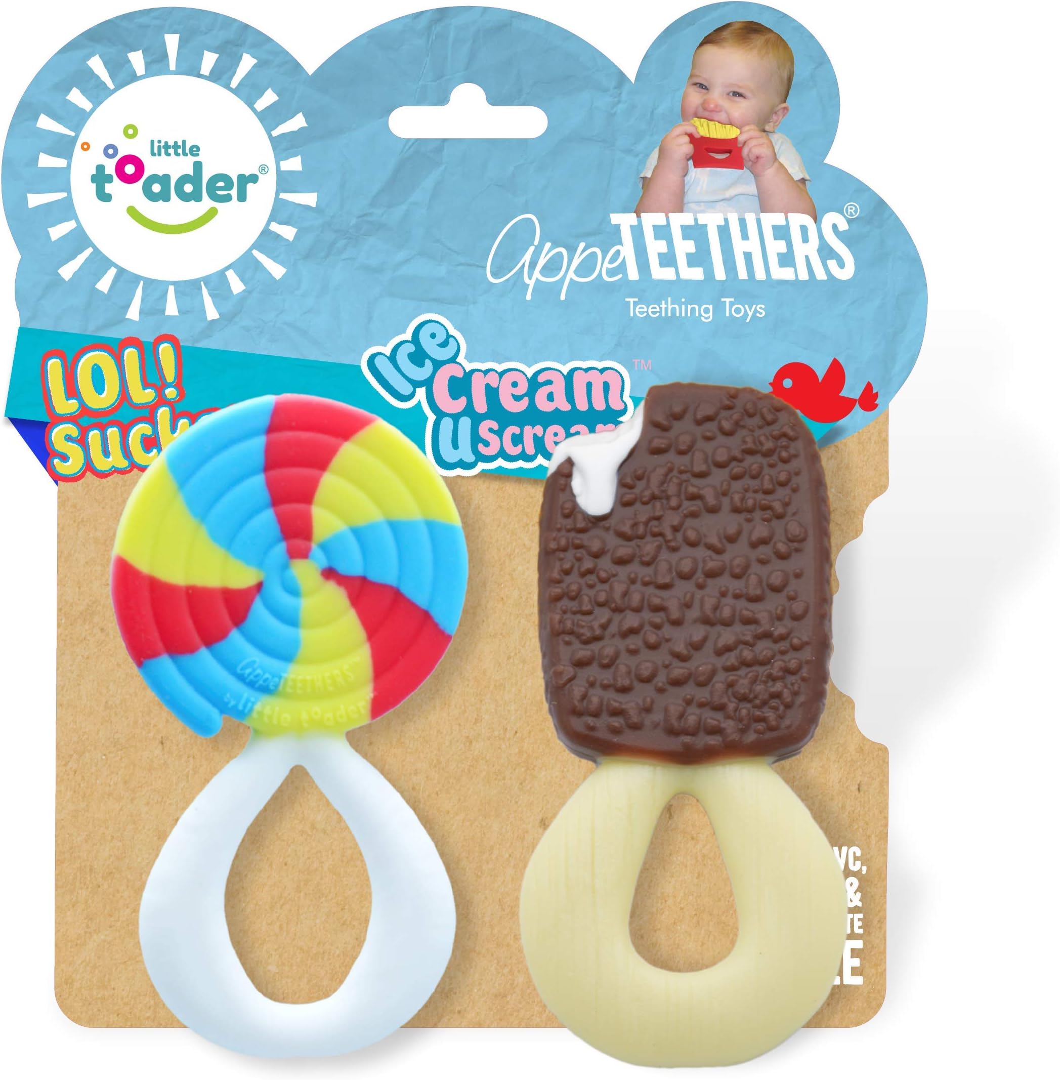 Baby Teether Toys – Appe-TEETHERS LOL! Sucker and Ice Cream U Scream combo pack candy teether - For Teething Infants and Toddlers (newborn and 3+ Month)