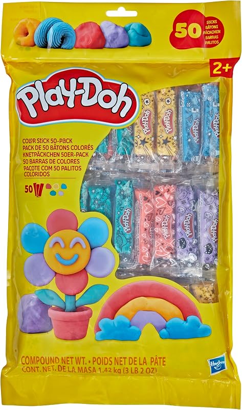Play-Doh 50-Pack Refill Color Sticks, Bulk Prizes & Favors, Assorted Colors, 1 Ounce Each, Individually Wrapped