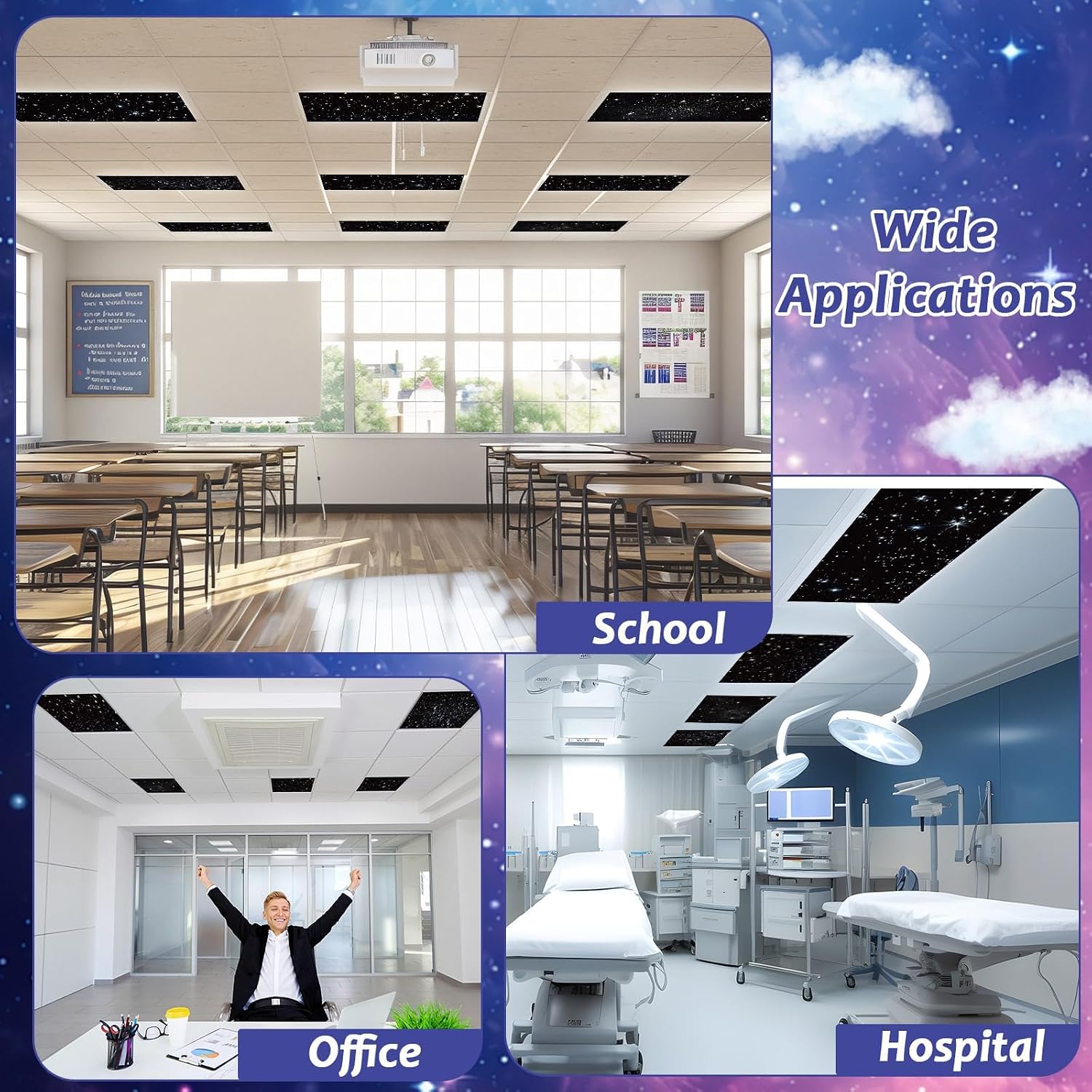 4 Pcs Fluorescent Light Covers with 48 Magnets Decorative for Classroom Ceiling Lights 4 x 1 Feet Magnetic Light Cover Filter Easy Install for Office Hospitals Drop Home Ceiling Supplies (Star)