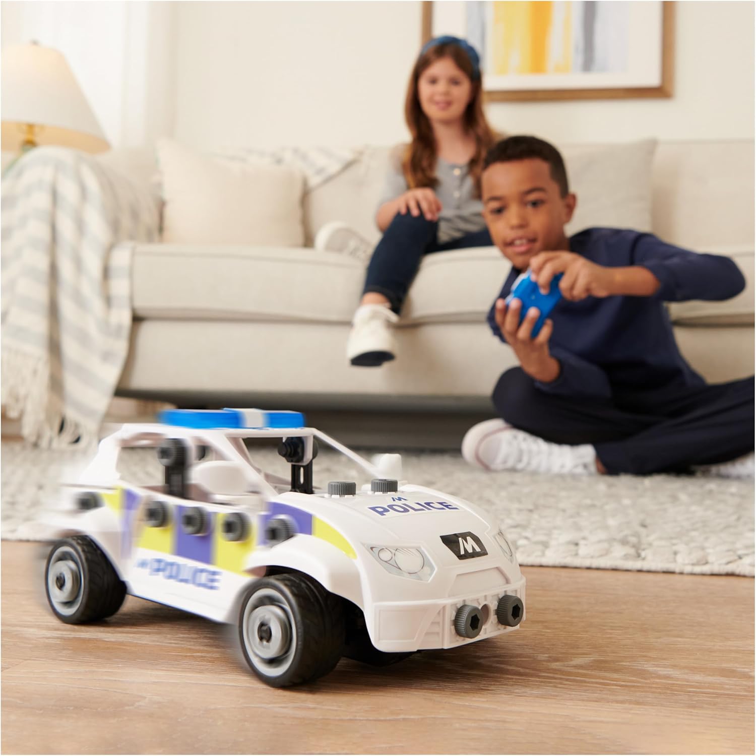 MECCANO Junior, RC Police Car with Working Trunk and Real Tools, Toy Model Building Kit, STEM Toys for Kids Ages 5 and up