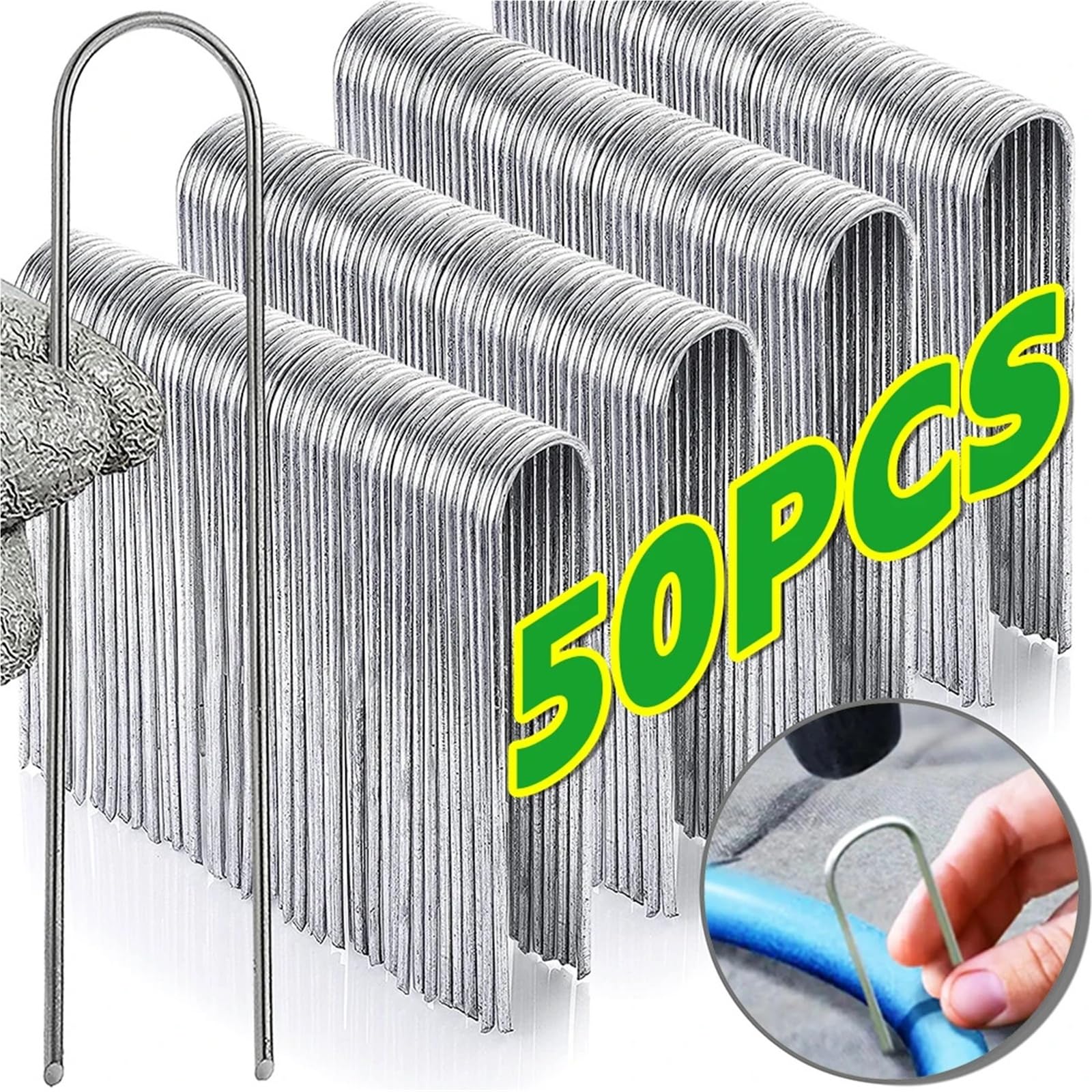 Picchetti Telo Pacciamatura 10/50 pezzi di picchetti da giardino a forma di U for il fissaggio di picchetti da giardino for prati, tessuto di barriera, tubi di irrigazione, erbacce, 10/15 cm(Silver 4x