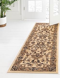 Unique Loom Sialk Hill Collection Traditional Persian Inspired Floral Area Rug, 2 ft x 6 ft, Ivory/Tan