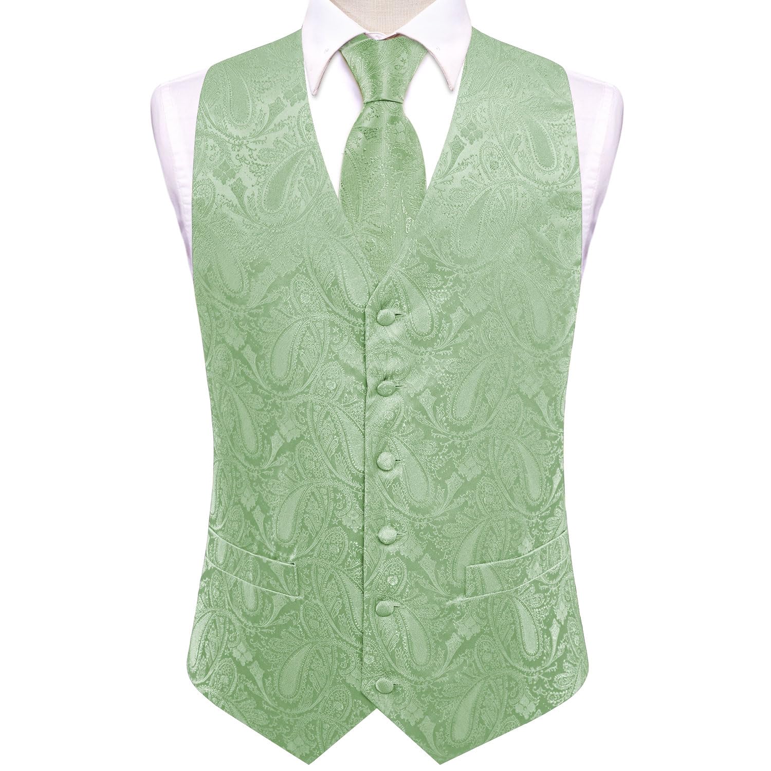 Hi-Tie Ensemble gilet et cravate pour homme avec col en V en soie cachemire formel gilet cravate poche carré ensemble pour mariage