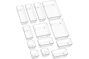 SMARTAKE 13-Piece Drawer Organizers with Non-Slip Silicone Pads, 5-Size Desk Drawer Organizer...