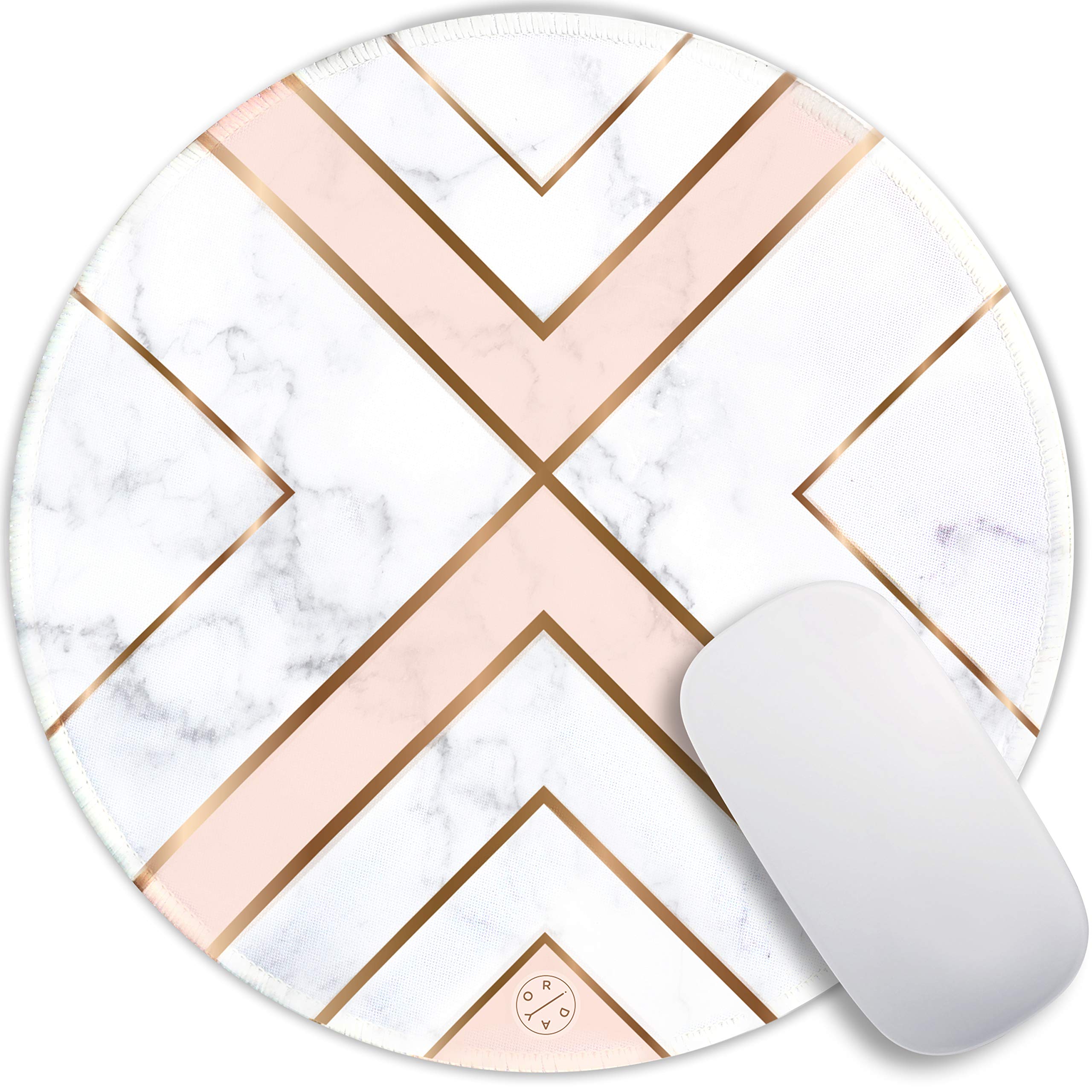 Gaming Mouse Pad Inspirational Pattern Round Mouse Pad for Work, Home Office, Stitched Edge (Pink Marble)