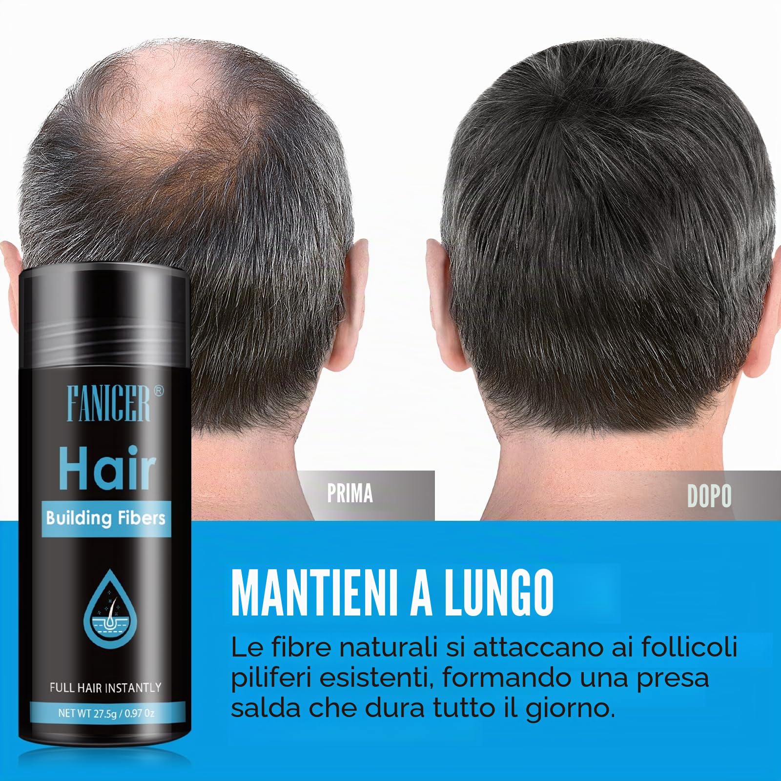 Polvere per Capelli in Fibra di Qualità,Capelli Polvere per Nascondere la Caduta dei Capell,Spessi e Polvere Volumizzante Capelli,Polvere per Capelli Uomo e Donna,Nero