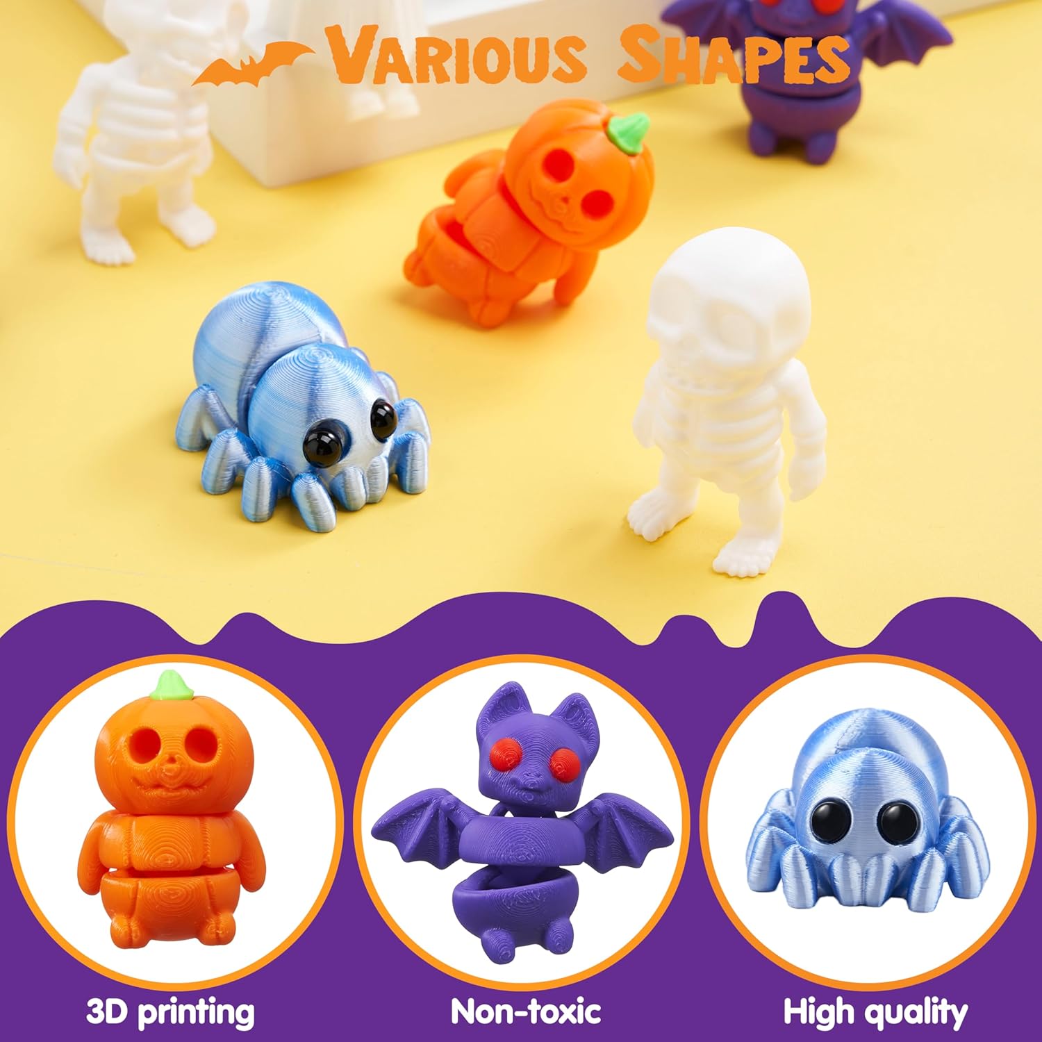 JOYIN 12 PCS Halloween 3D Printed Toys, 3D Printed Animals Fidget Toys for Halloween Party Favor Goodie Bag Fillers, Kids Student School Classroom Gifts, Carnival Game Prizes