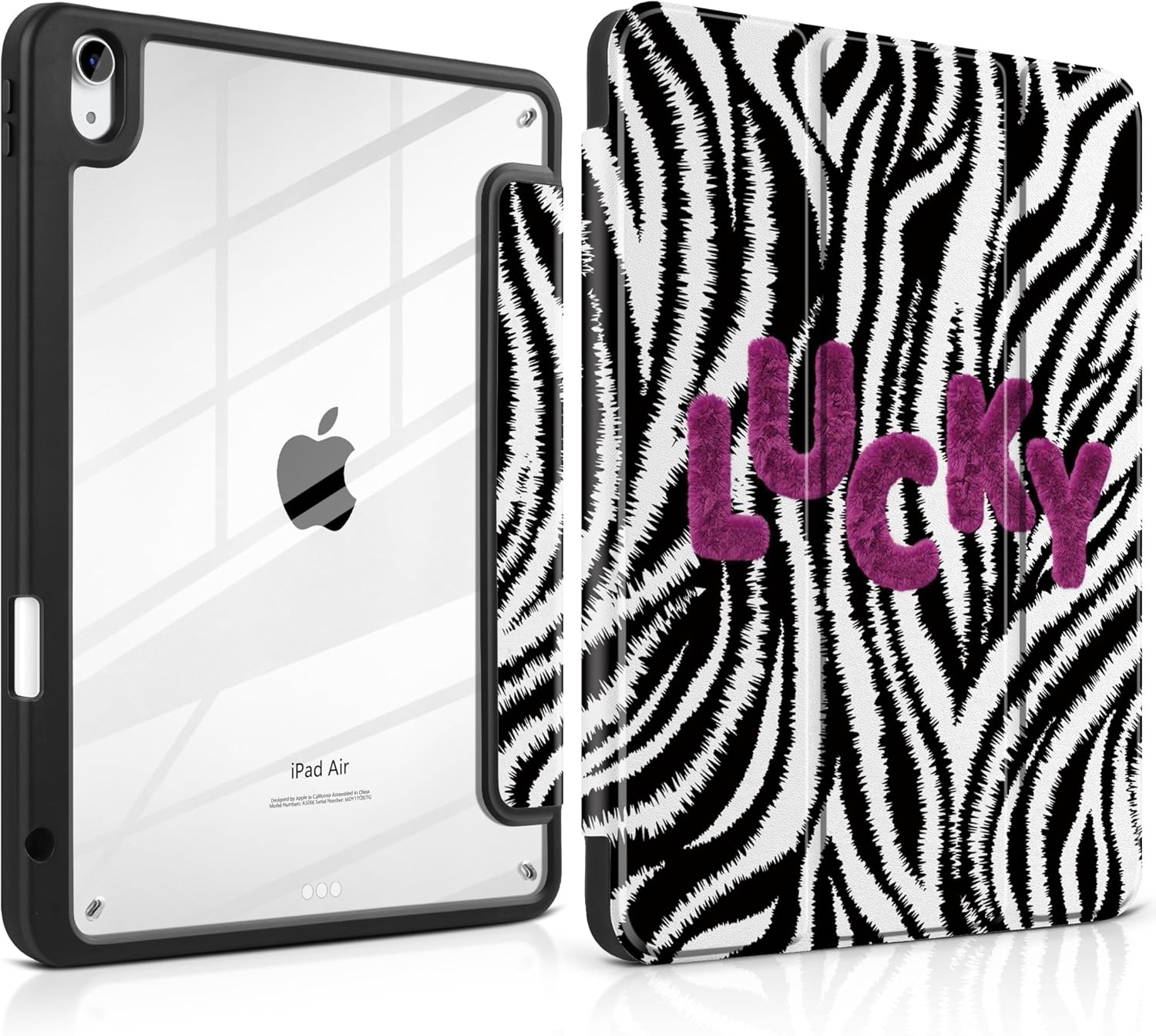 TWOLSKOO Case for iPad Air 11-inch (M4 2026 / M3 2025 / M2 2024), Clear Acrylic Back with TPU Bumper, Pencil Holder, Trifold Stand, Auto Sleep/Wake, Zebra Stripes