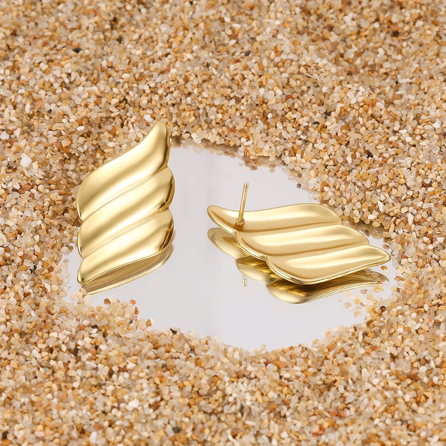 Gold Stainless Steel Earrings for Women Trendy Large Gold Stud Hypoallergenic - Image 5