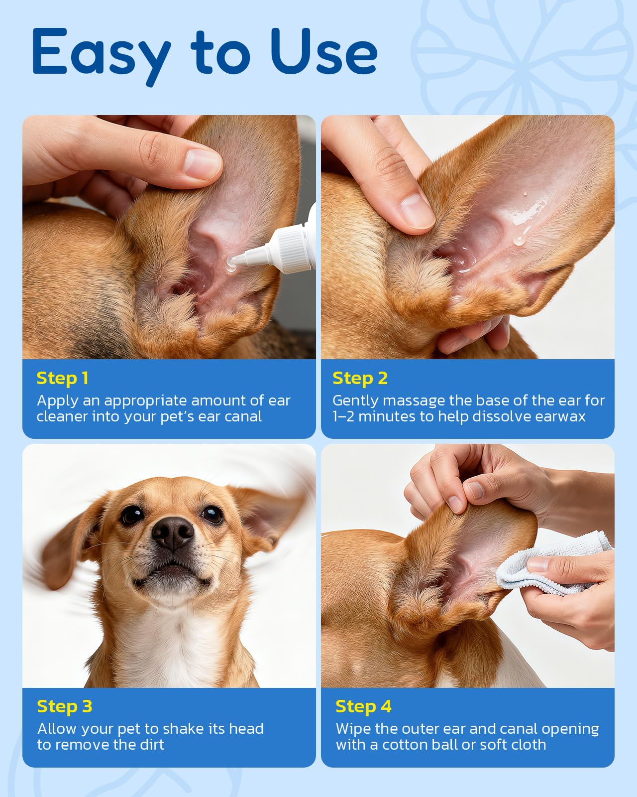 Dog Ear Cleaner - Pet Ear Wash, Flush and Drop Cleaner Solution for Cat & Dog Infection and Itch Relief, Gently Removes Debris, Wax Buildup, Odor - 8 fl oz - image 6