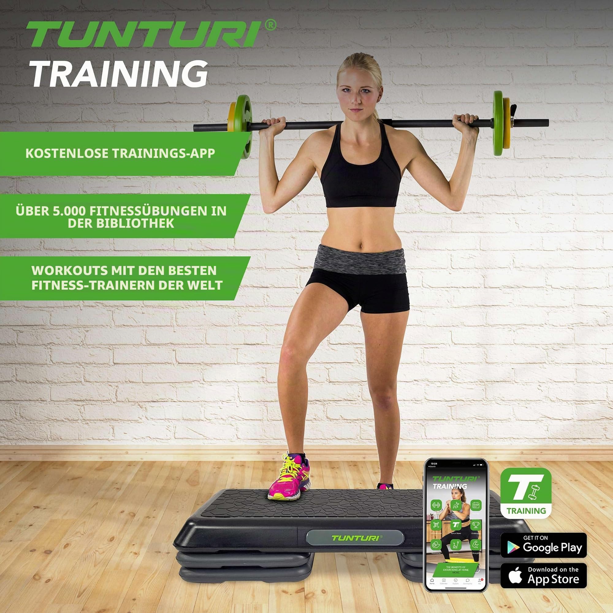 Tunturi Verstellbarer Aerobic Stepper, Step Bank, XXL, 3 Stufen, rutschfest