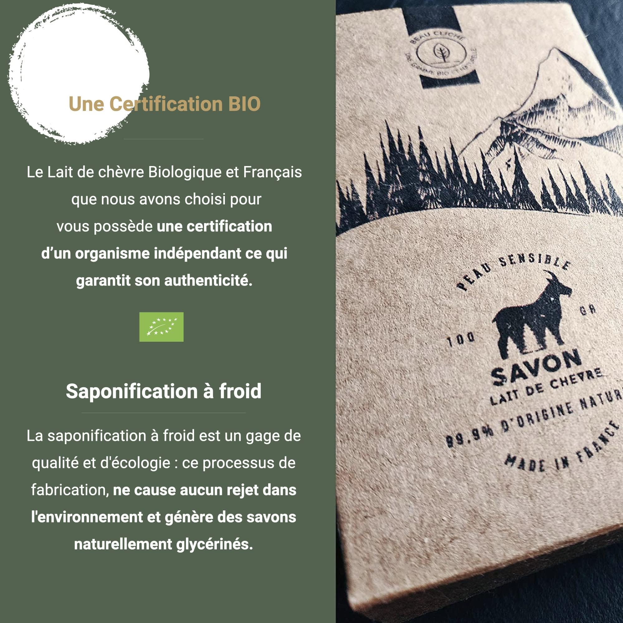 Savon au lait de chèvre frais Bio - Fabrication Française - Peaux ultra sensible type eczémas, psoriasis ou acné - Lot de 2 (2x100g)
