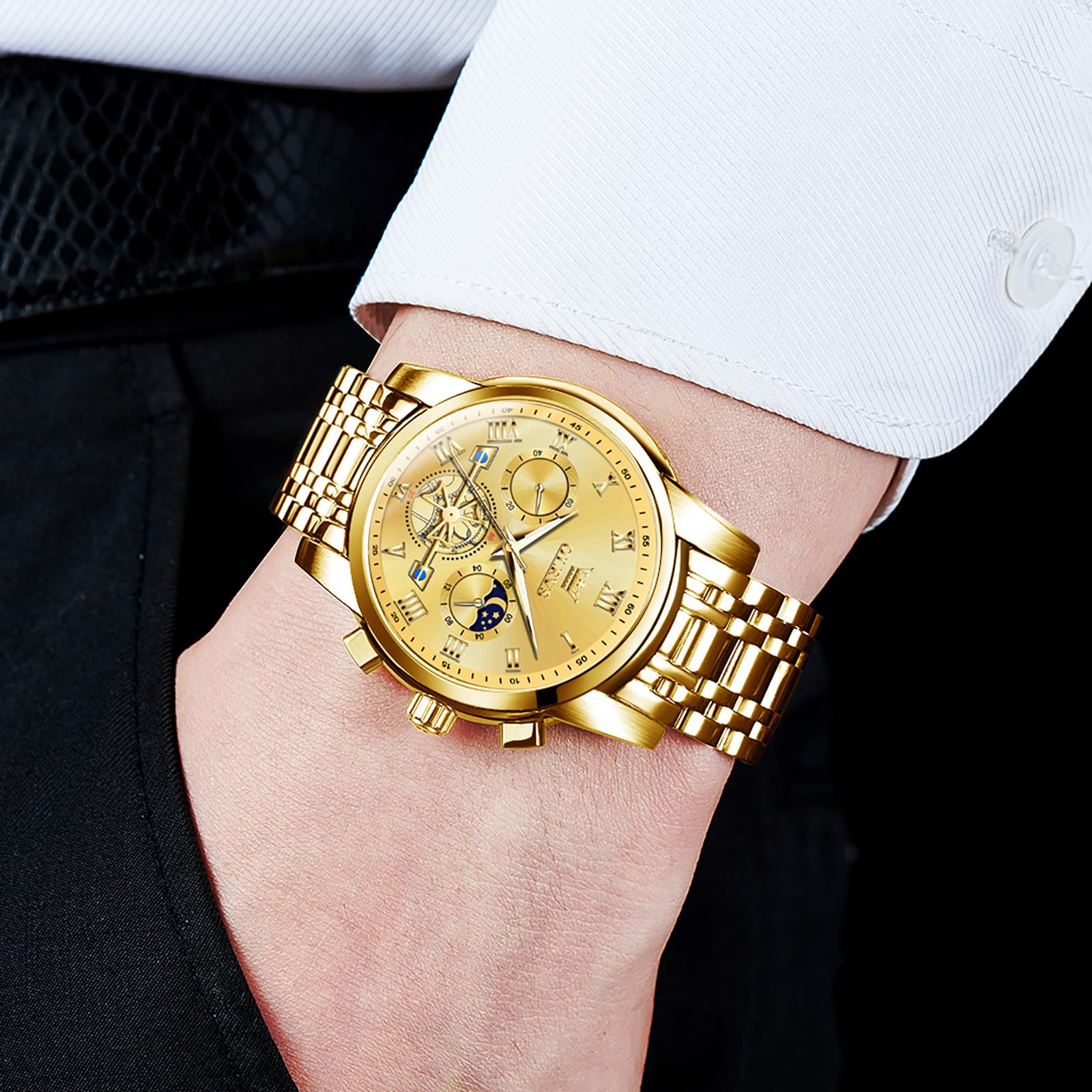 OLEVS Montre Homme Quartz Chronographe Bracelet Acier Inoxydable Date
