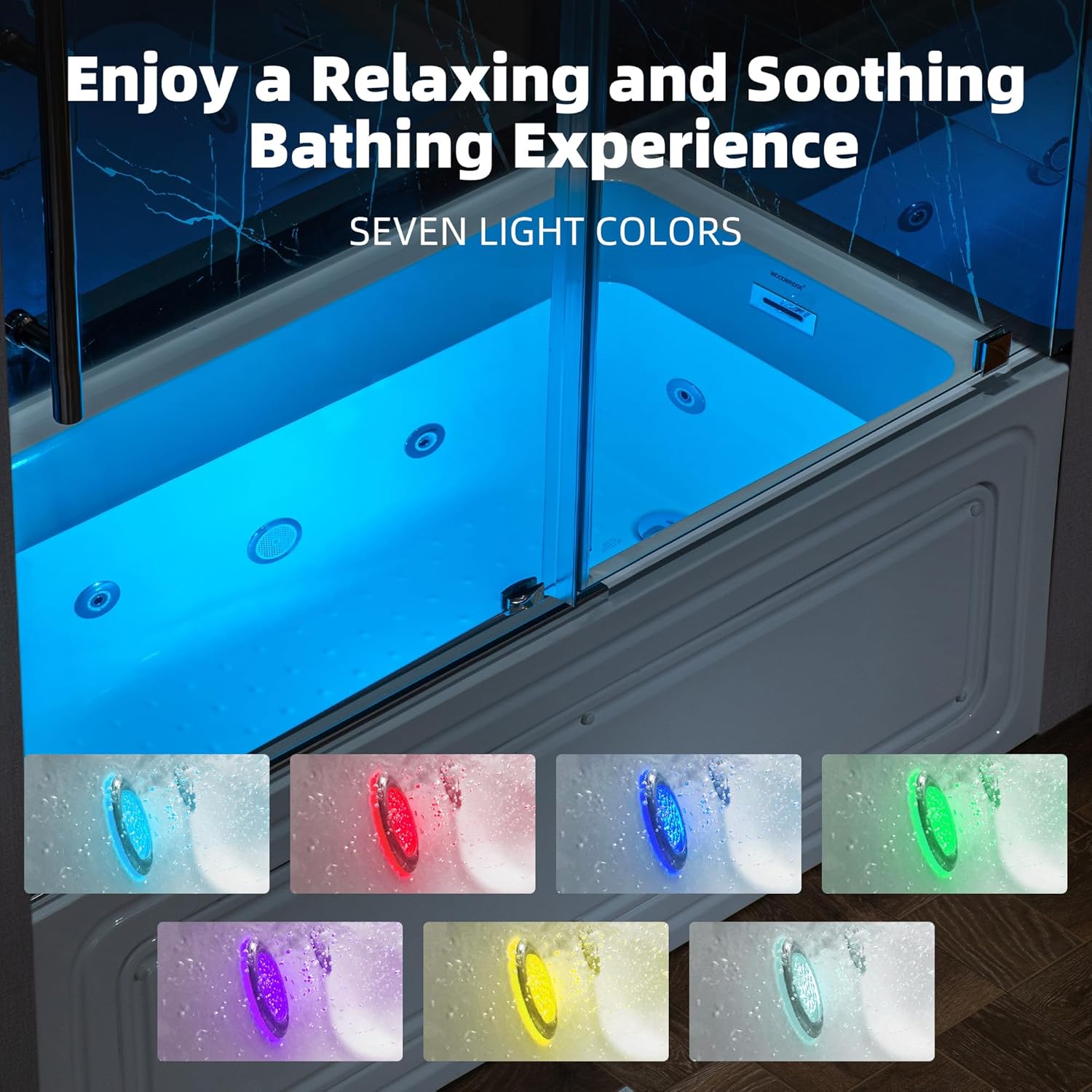 Seven light colors for chromotherapy in the tub