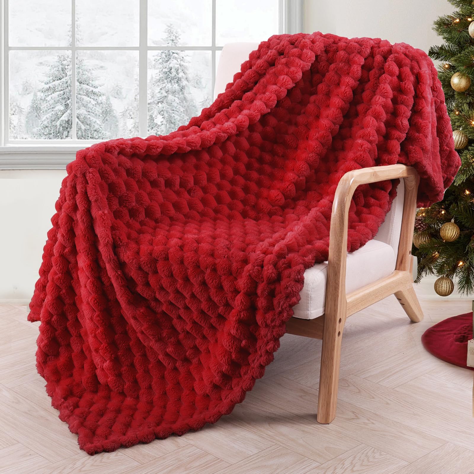 Exclusivo Mezcla Fleece Throw Blanket for Couch Extra Large Fuzzy Deep Red Bed Blankets