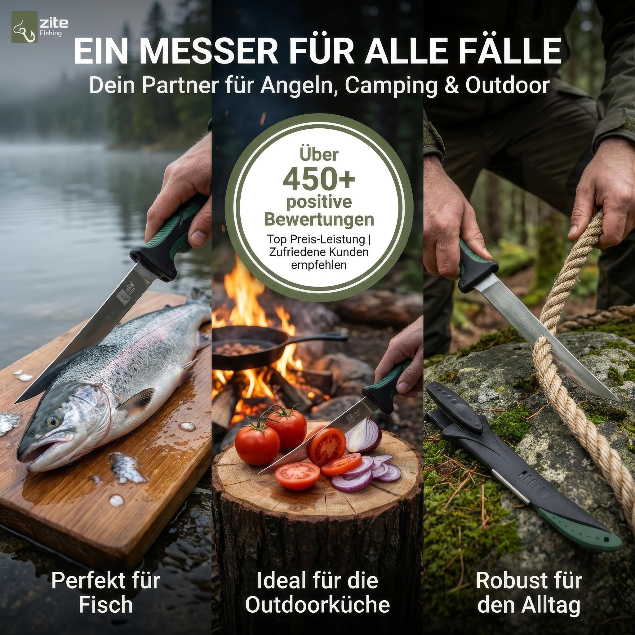 Zite Cuchillo para filetear Fishing 20 cm Hoja Afilada Mango Goma Antideslizante Funda Plástico