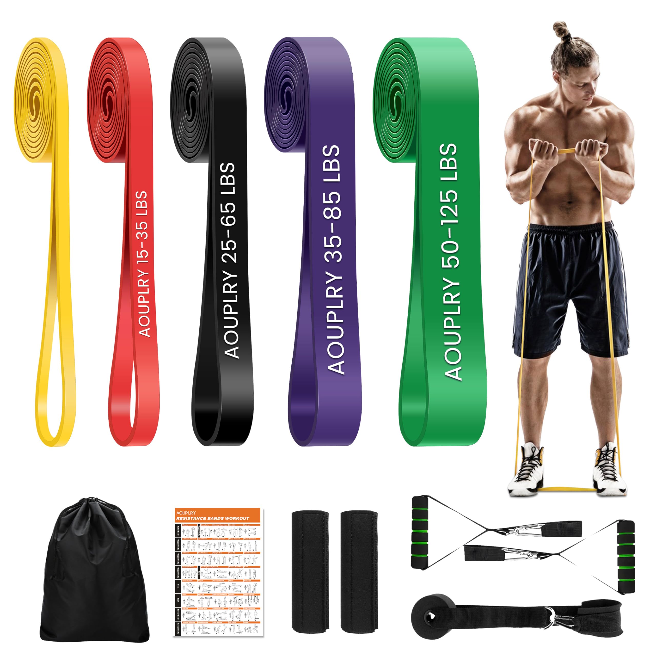Resistance Bands,Five training Resistance Bands Set, Exercise Band with Door Anchor,Handles, Protective Covers and Bag for Home,Gym Shaping,Fat Loss, Muscle Gain,Rehabilitation Training