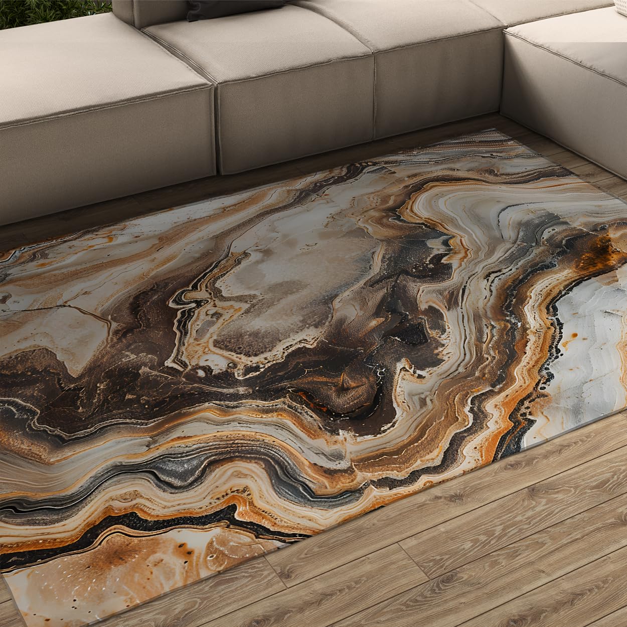 Tapis de chambre abstrait marron foncé pour déco de bureau moderne