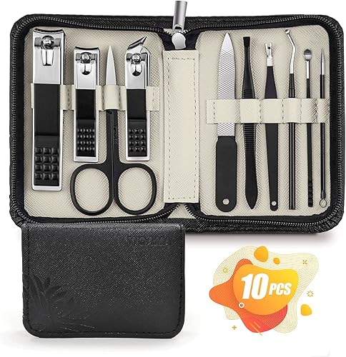 WOAMA Juego de manicura 9 en 1 kit de pedicura para cortaúñas con bolsa negra kit de manicura herramientas de manicura para mujeres y hombres WOAMA Juego de manicura 9 en 1 kit de pedicura para cortaúñas con bolsa negra kit de manicura herramientas de manicura para mujeres y hombres