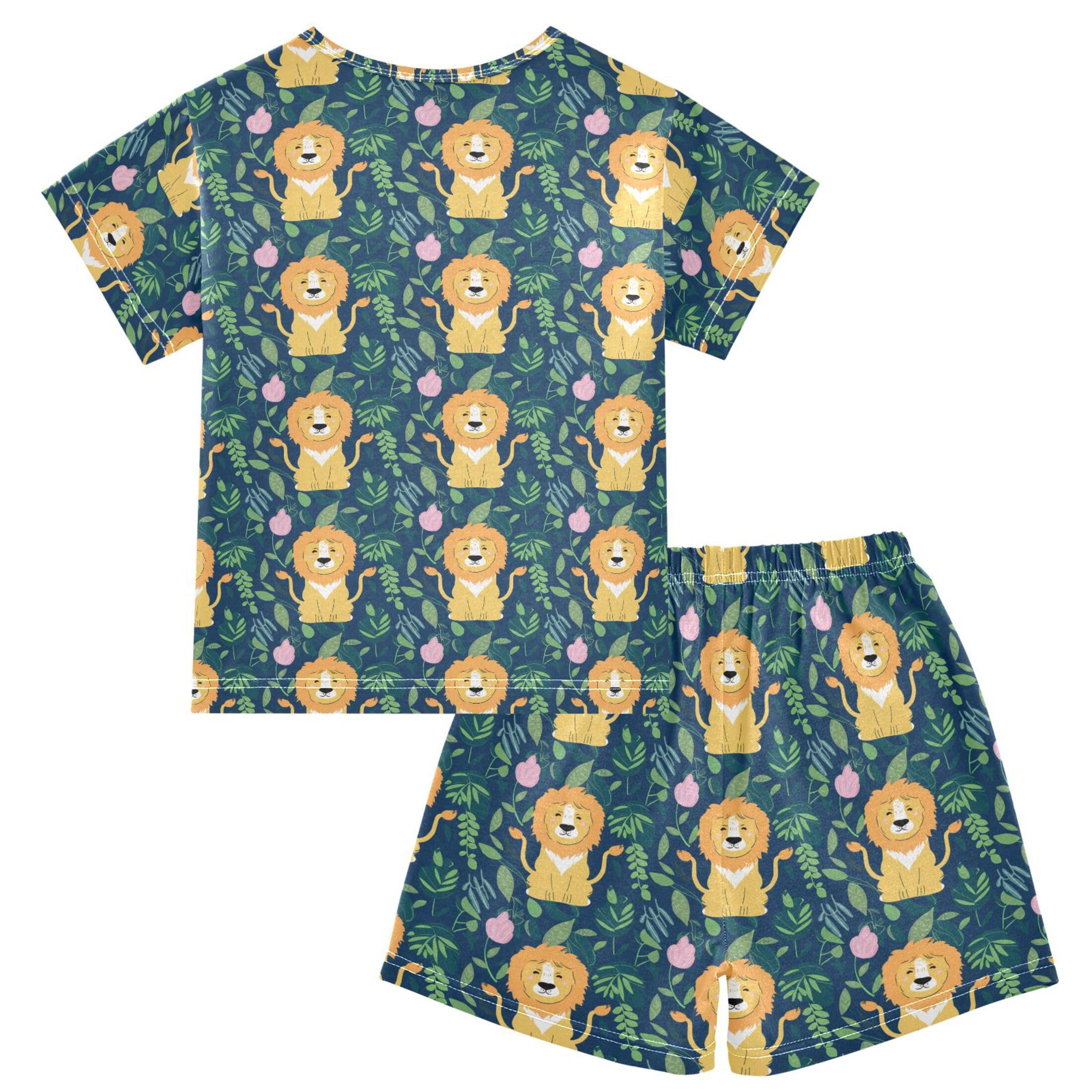 UMIRIKO Cute Lion Pajamas Short Sleeve Top Shorts Summer Pajamas Set B0404654