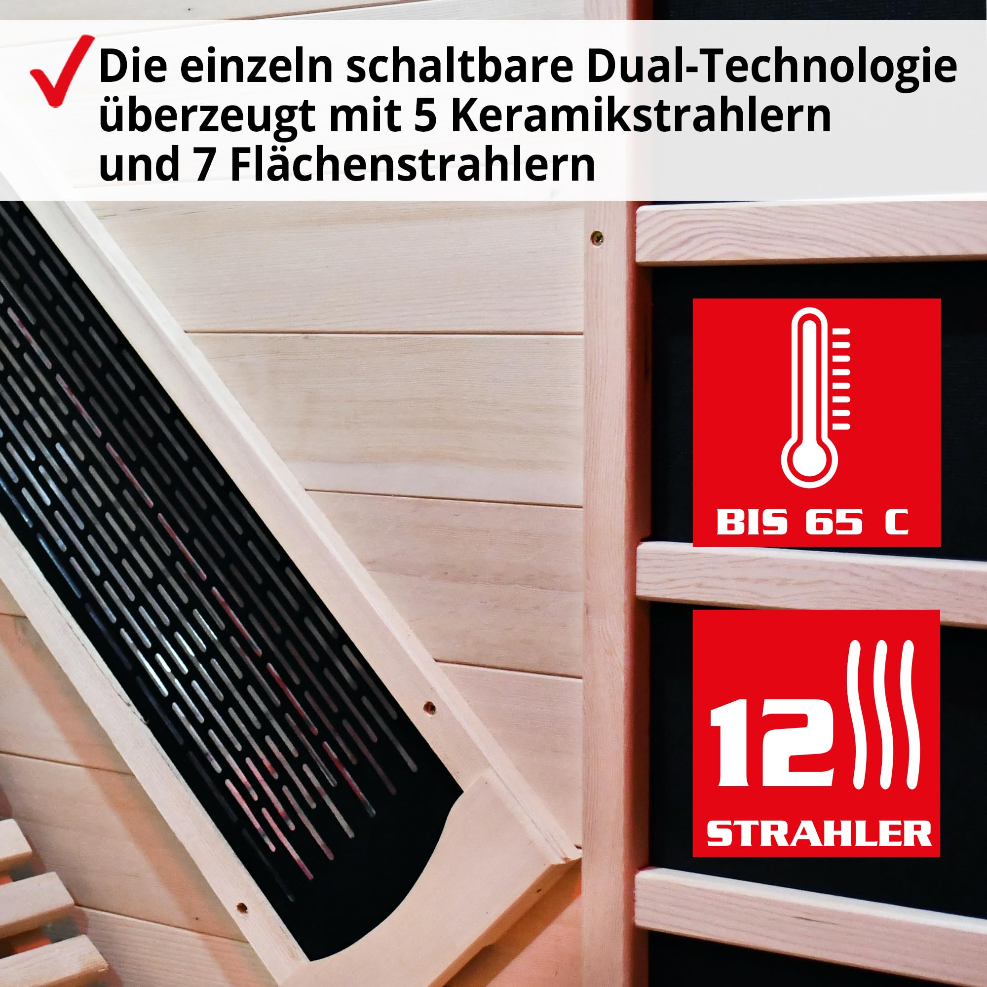 HECHT Infrarotkabine 2 Personen – Sauna mit Keramikstrahlern | 180x180x190 cm Infrarotsauna mit Flächenstrahlern, Farblichttherapie, Relaxliegen, MP3-Player, Radio und Ionisator