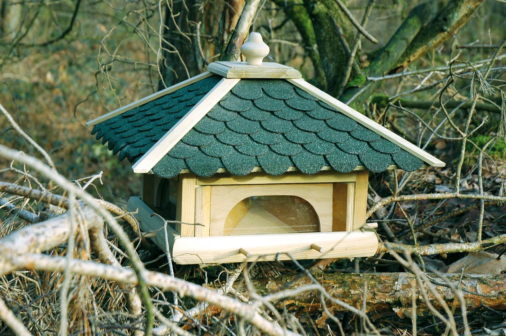 Luxus-Vogelhaus 98700e Großes XXL Vogelhaus aus Holz (Kiefer) für Garten, Balkon, mit 4 herausziehbaren Futterschubladen - XL Vogelhäuschen Vogelfutterhaus