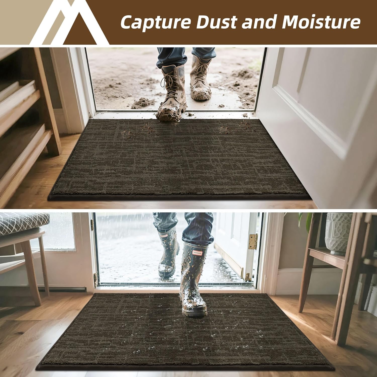 COSY HOMEER-Door-Mat,Dirt Trapper Entryway Rugs 20"x32",Non Slip Washable Entrance Mats,Absorbent Welcome Mat,Low Profile Dog Door Mats for Front Back Doomats and Wet Shoes,Brown