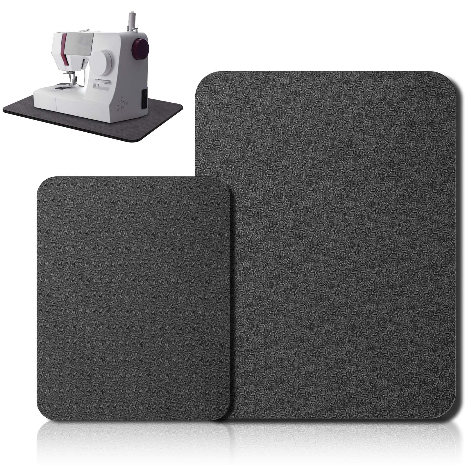 2 alfombrillas silenciadoras para máquina de coser, con pedales, reducen las vibraciones, el ruido, antideslizantes, accesorios para máquina para acolchar (15 x 20 pulgadas y 11 x 14 pulgadas, negro)