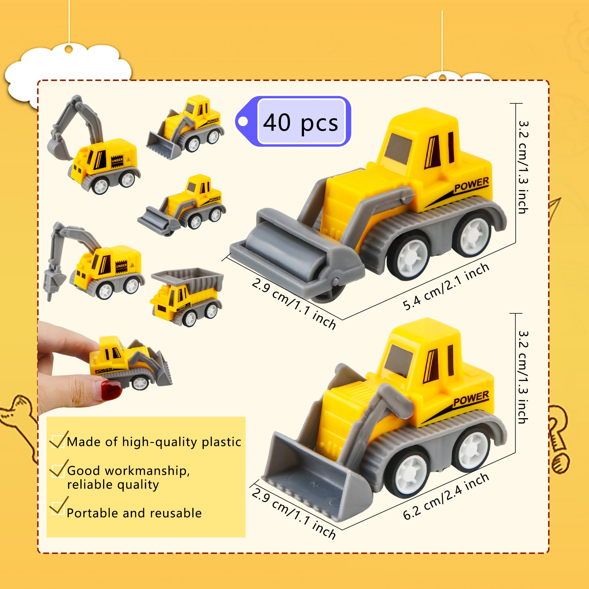 Restroma 40 Pieces Mini Construction Vehicles Bulk Pull Back Construction Trucks Engineering Vehicles Small Construction Toys for Kids Construction Party Favors (Color Style 1)
