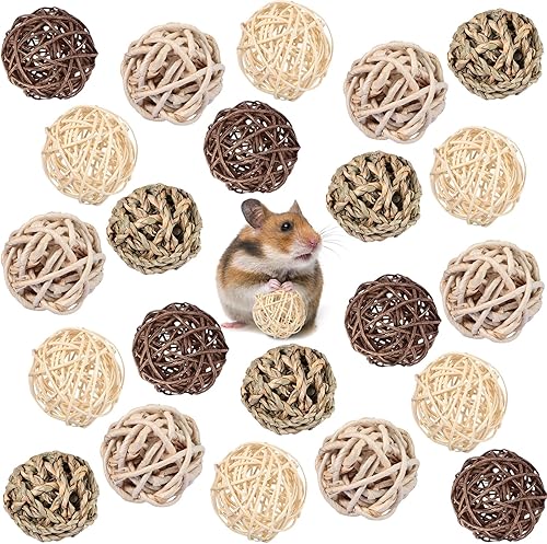 Miniatura 7 de Sosation Paquete de 24 juguetes de conejillos de indias, bolas de juego para animales pequeños, masticables, golosinas para morder, juguetes de