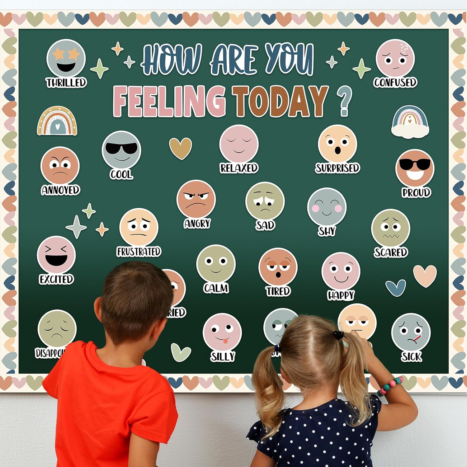 BOHO Feeling Emotion Bulletin Board Set Classroom Decorations How Are You Feeling Today Mental Health Paper Cutouts Feeling Chart for Kid Back to School Teacher Office Calm Down Corner Wall Decor