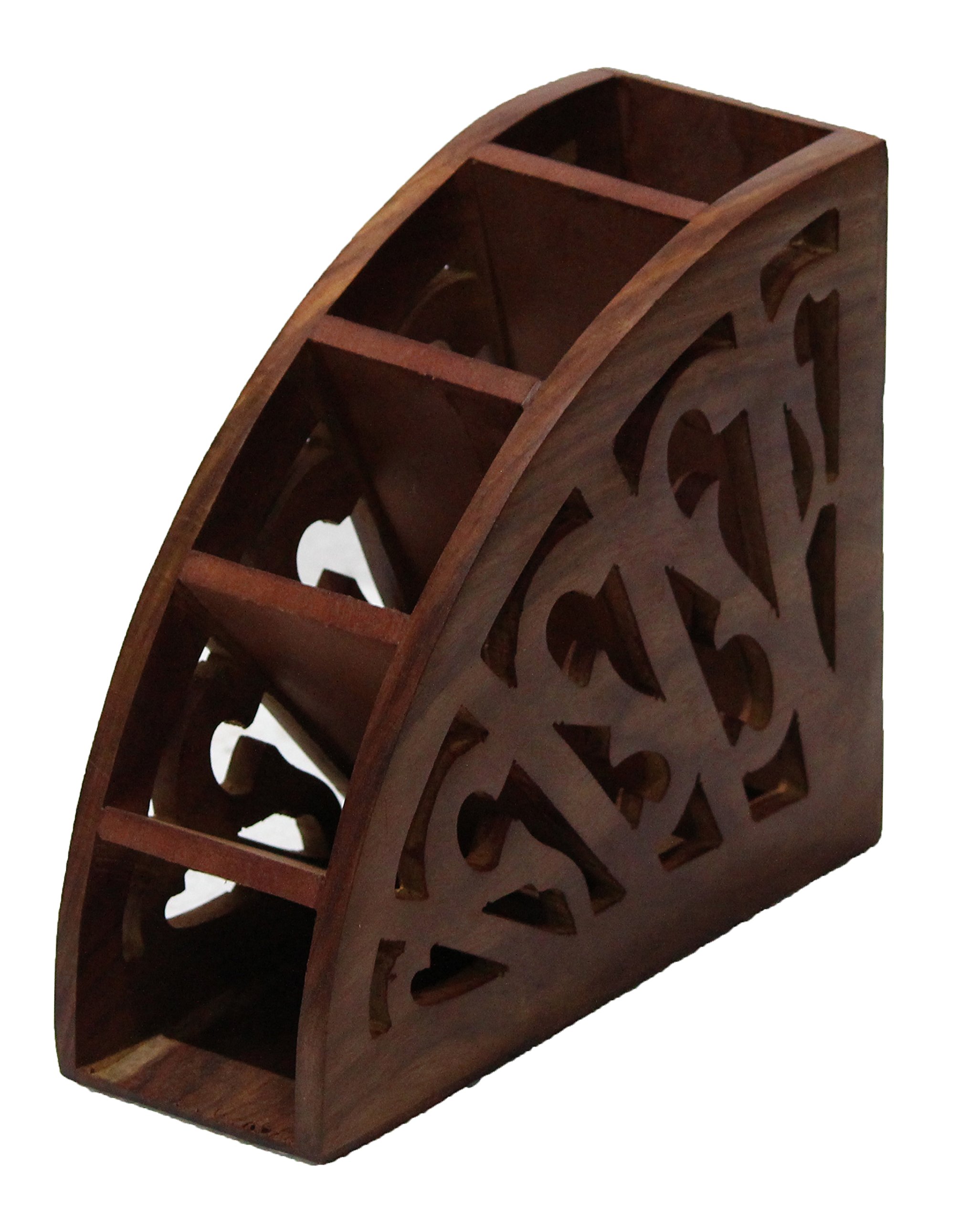 Handmade Multipurpose Wooden Carved Design Remote Control Storage Holder Stand Organizer (Brown)-image-42
