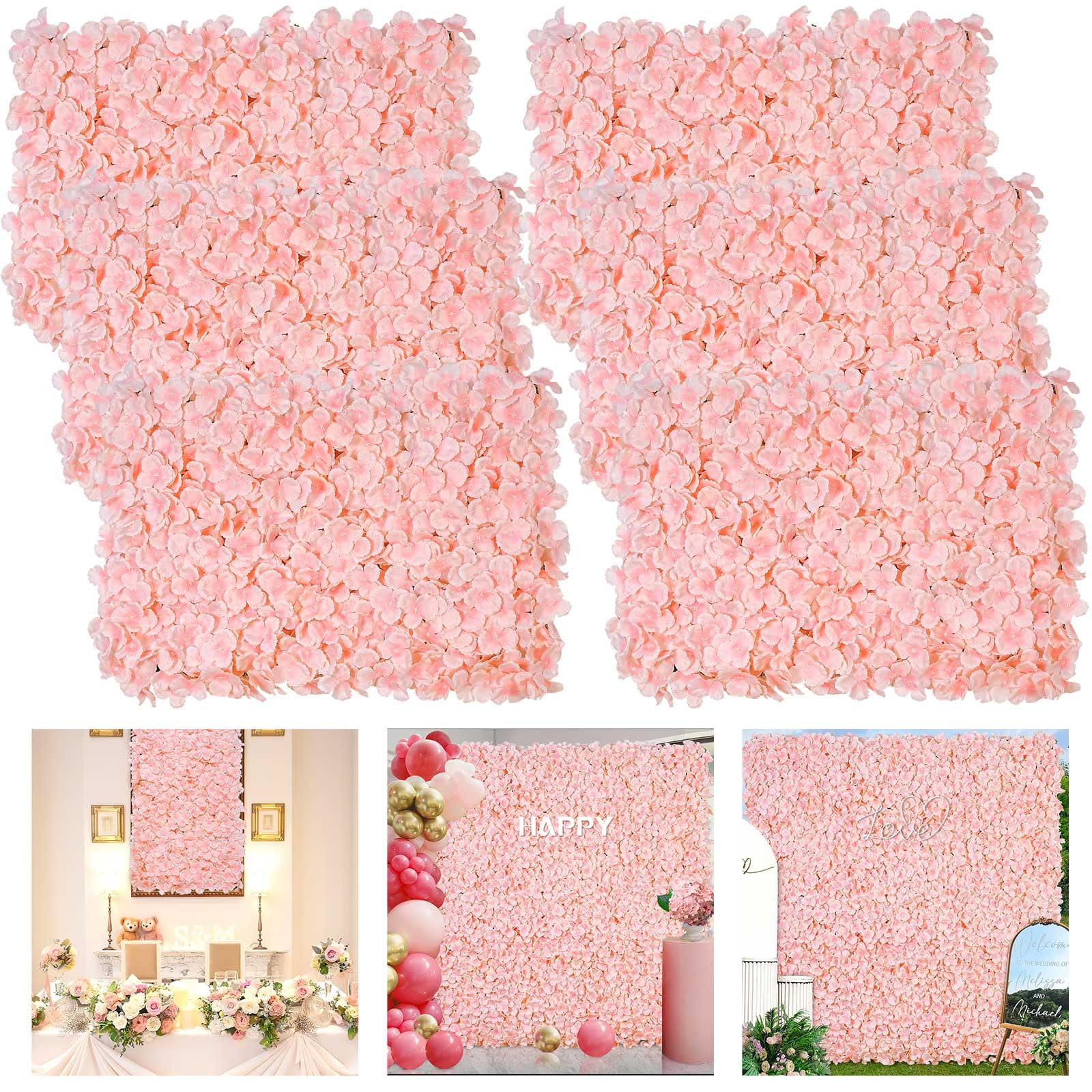 Artificial Flower Wall Backdrop Panels - Blush Floral Wall Panel 4ftx4ft Wedding Background 6 Pack 40x60cm for Bridal Shower Centerpieces Birthday
